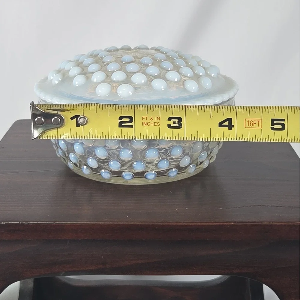 Fenton Moonstone Opalescent Hobnail Glass Lidded Trinket Candy Dish 4